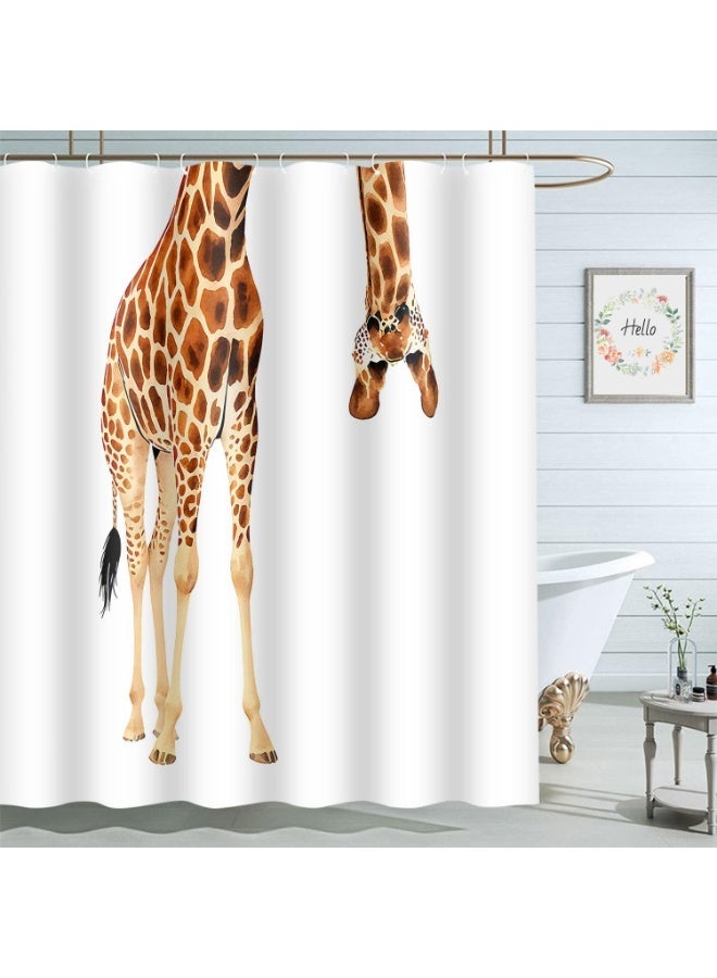 Moslion Giraffe Bathroom Shower Curtain Wild Animal Watercolor Giraffe Brow White Feather Shower Curtains Home Decorative Waterproof Polyester Fabric Shower Curtain with Hooks 72x72 Inch - Image 1